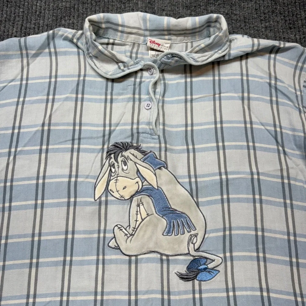 VTG Disney Winnie Pooh XL 90s Plaid Nightshirt Eeyore Embroidered Sleep Dress - Picture 2 of 10